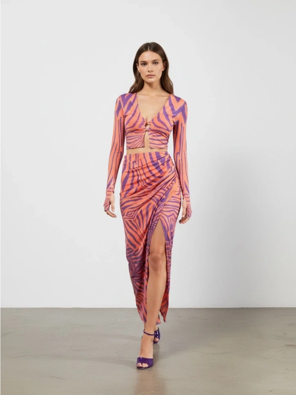 AFRM Pink and Orange Zebra-Print Crop Top & Skirt Set - Picture 2 of 2